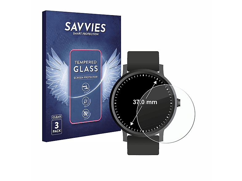 SAVVIES 3x 9H klares Schutzglas(für Universal Kreisrunde Displays (ø: 37 mm))