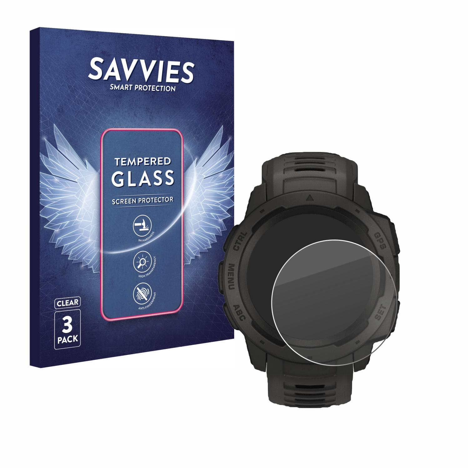 SAVVIES klares Instinct Garmin 9H Schutzglas(für Solar) 3x