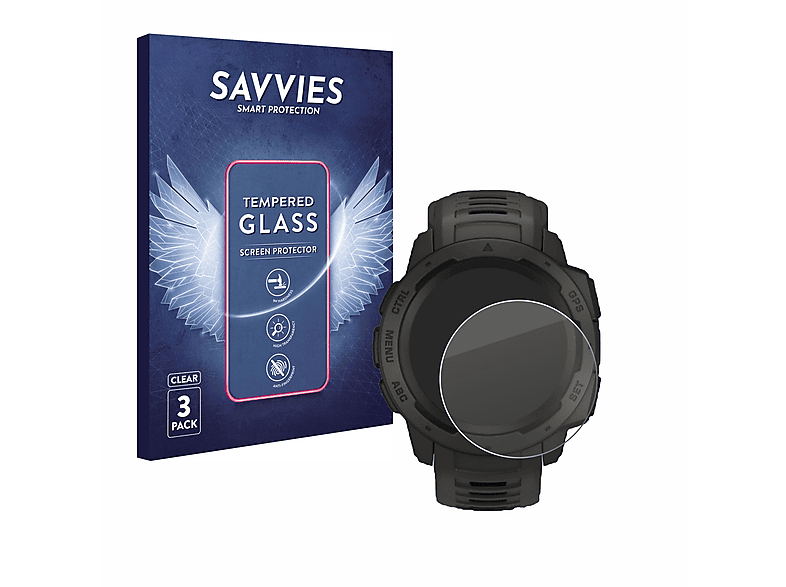 SAVVIES 3x 9H klares Schutzglas(für Instinct Solar) Garmin