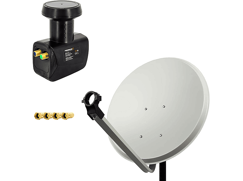 PREMIUMX 60cm Satellitenschüssel Stahl Hellgrau Anlage Sat F-Stecker Twin cm, (60 4x Twin LNB LNB)