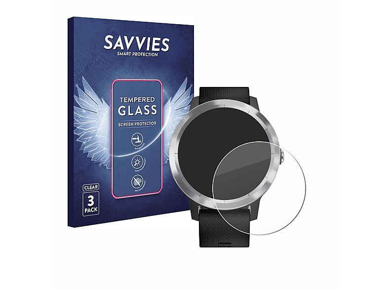 SAVVIES 3x 9H klares Schutzglas(für Garmin vivoactive 3)