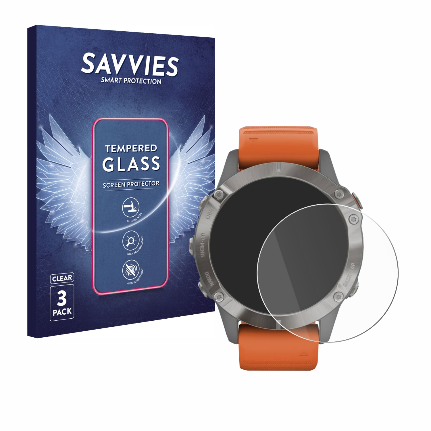 klares SAVVIES Fenix 9H Garmin 6 Schutzglas(für 3x Pro)