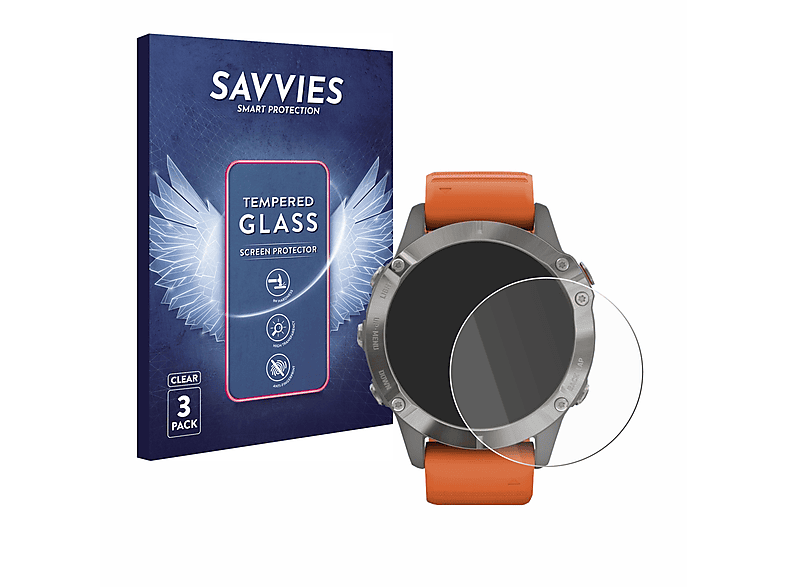 6 3x Fenix klares SAVVIES 9H Schutzglas(für Pro) Garmin