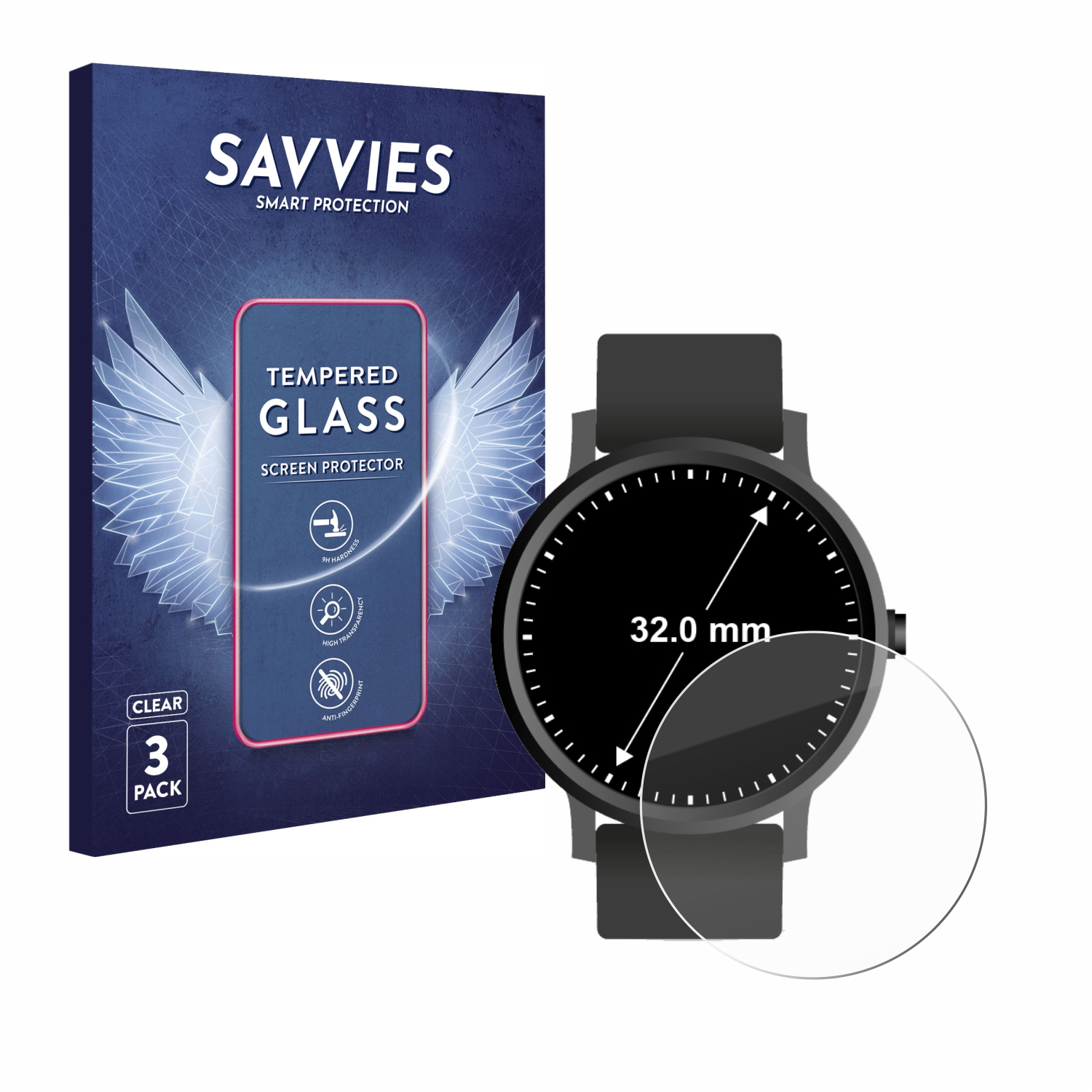 SAVVIES 3x Schutzglas(für mm)) 9H Armbanduhren Universal 32 klares (Kreisrund, ø