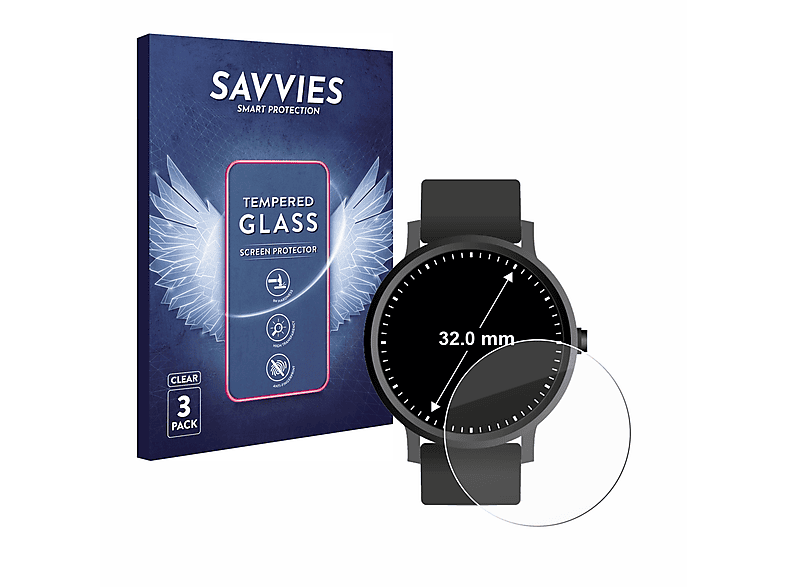 SAVVIES 9H (Kreisrund, ø: klares Armbanduhren mm)) 3x 32 Universal Schutzglas(für
