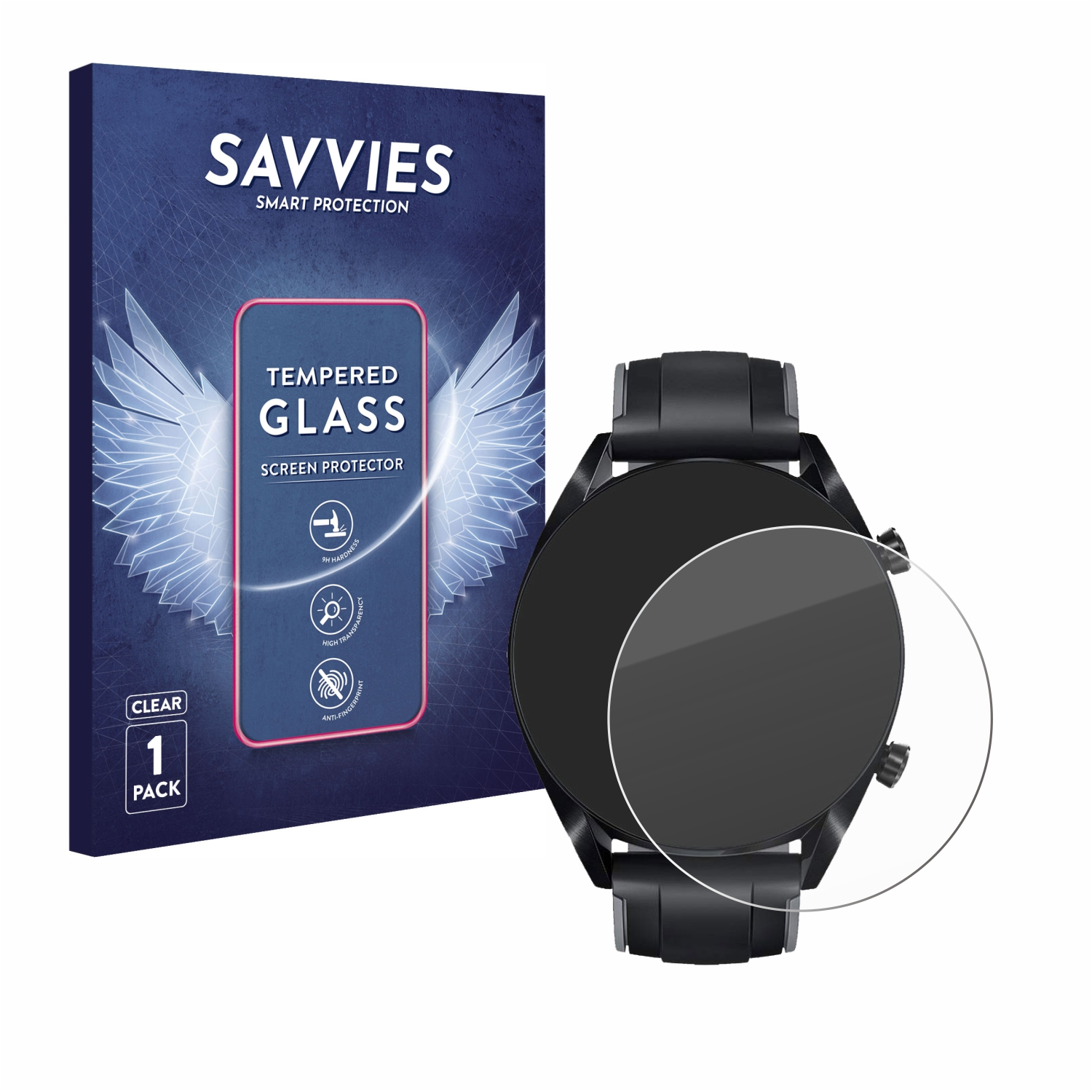 SAVVIES 9H klares 2 Huawei (46 Schutzglas(für mm)) GT Watch