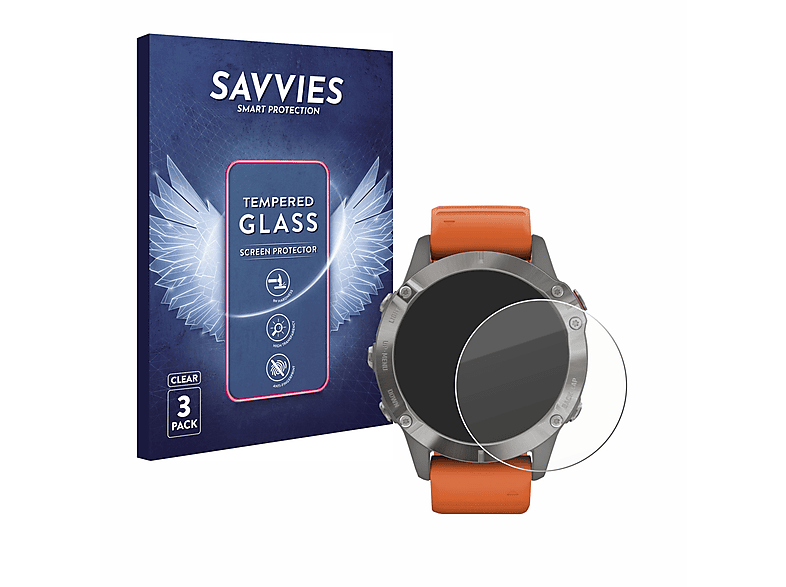 SAVVIES 3x 9H klares Schutzglas(für Garmin Fenix 6 Pro Solar)