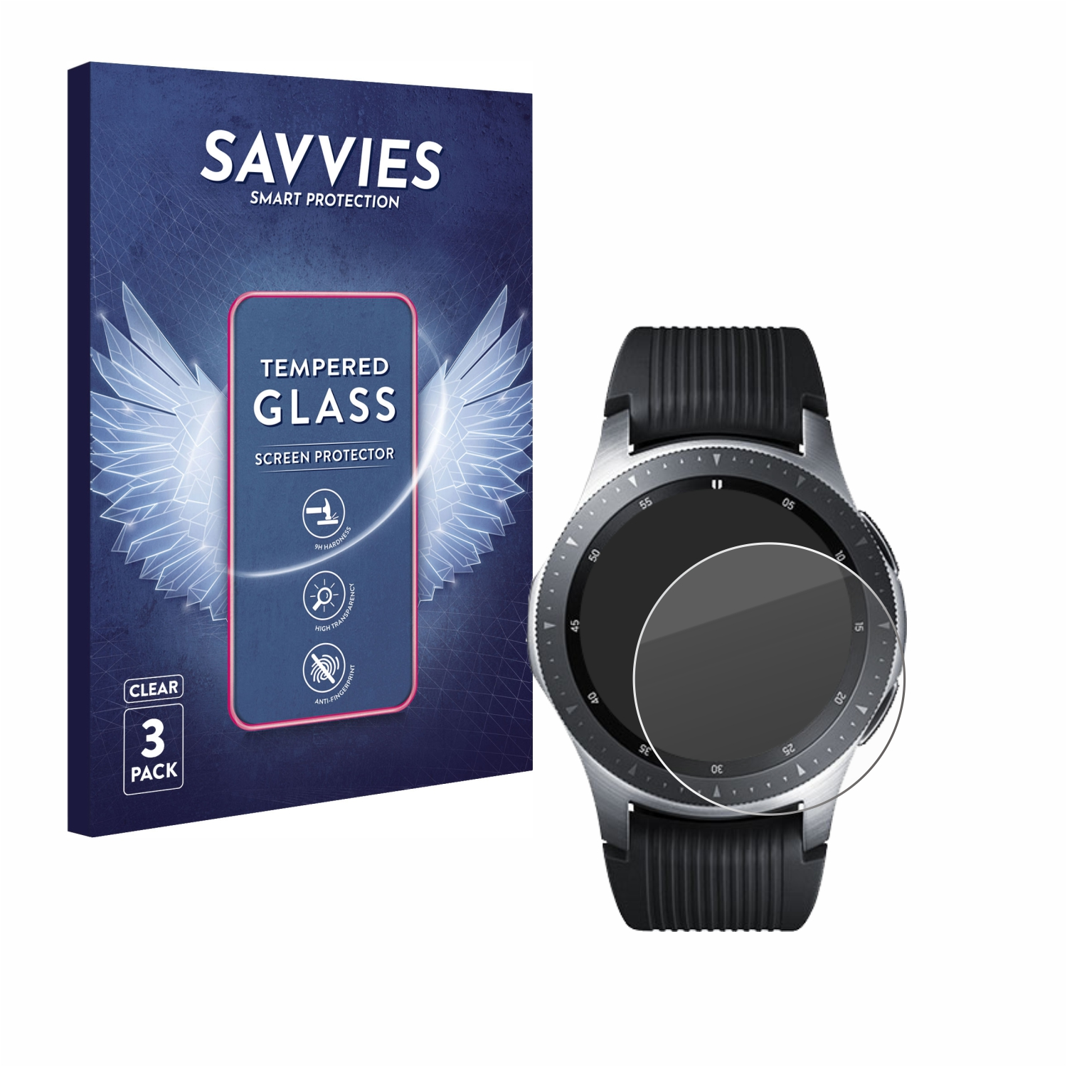 SAVVIES 3x 9H Schutzglas(für klares Samsung Galaxy (46 mm)) Watch