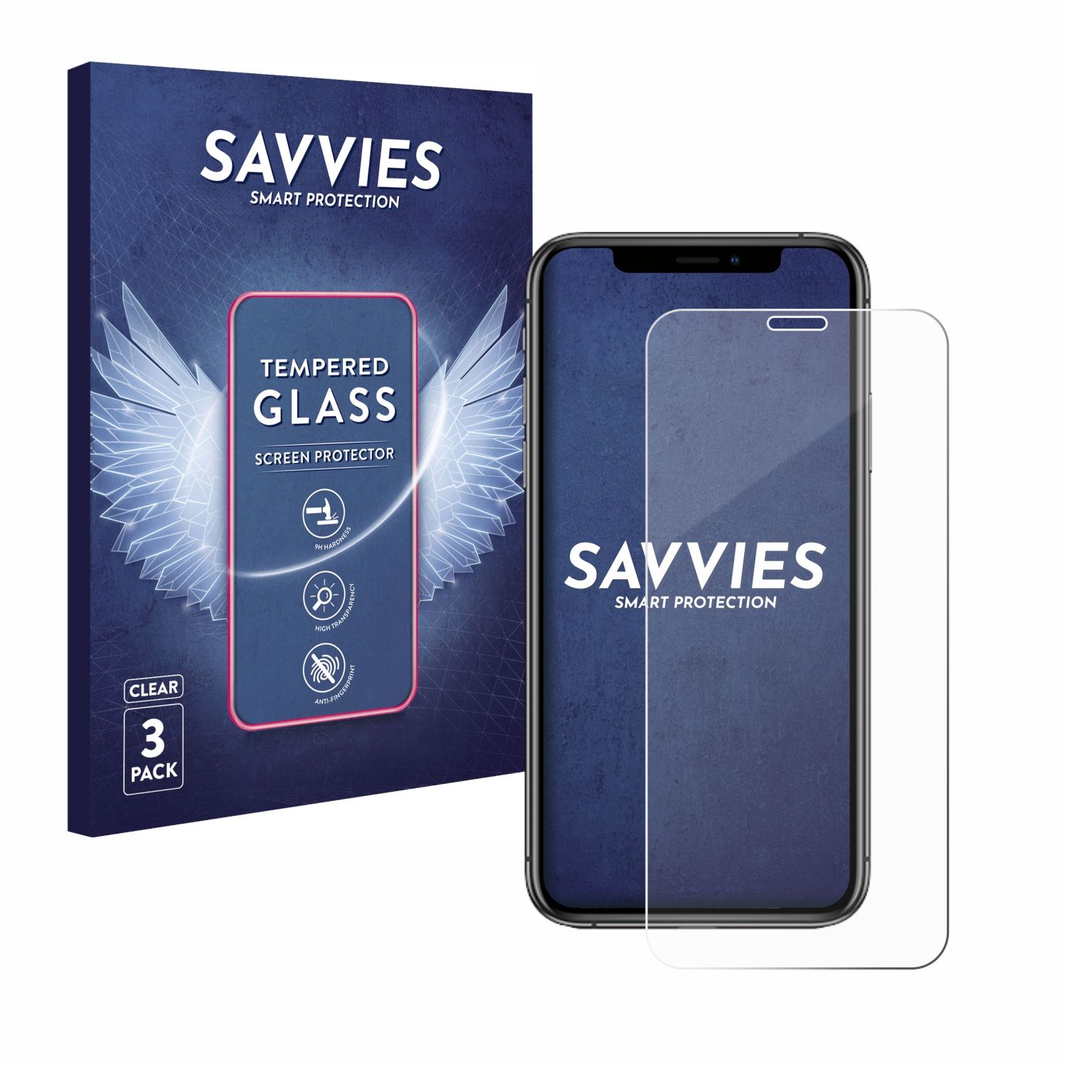 klares Schutzglas(für iPhone 9H 3x SAVVIES Xs) Apple