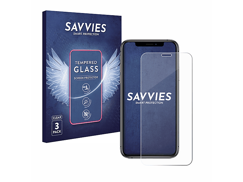 SAVVIES 3x 9H klares Schutzglas(für Apple iPhone Xs)