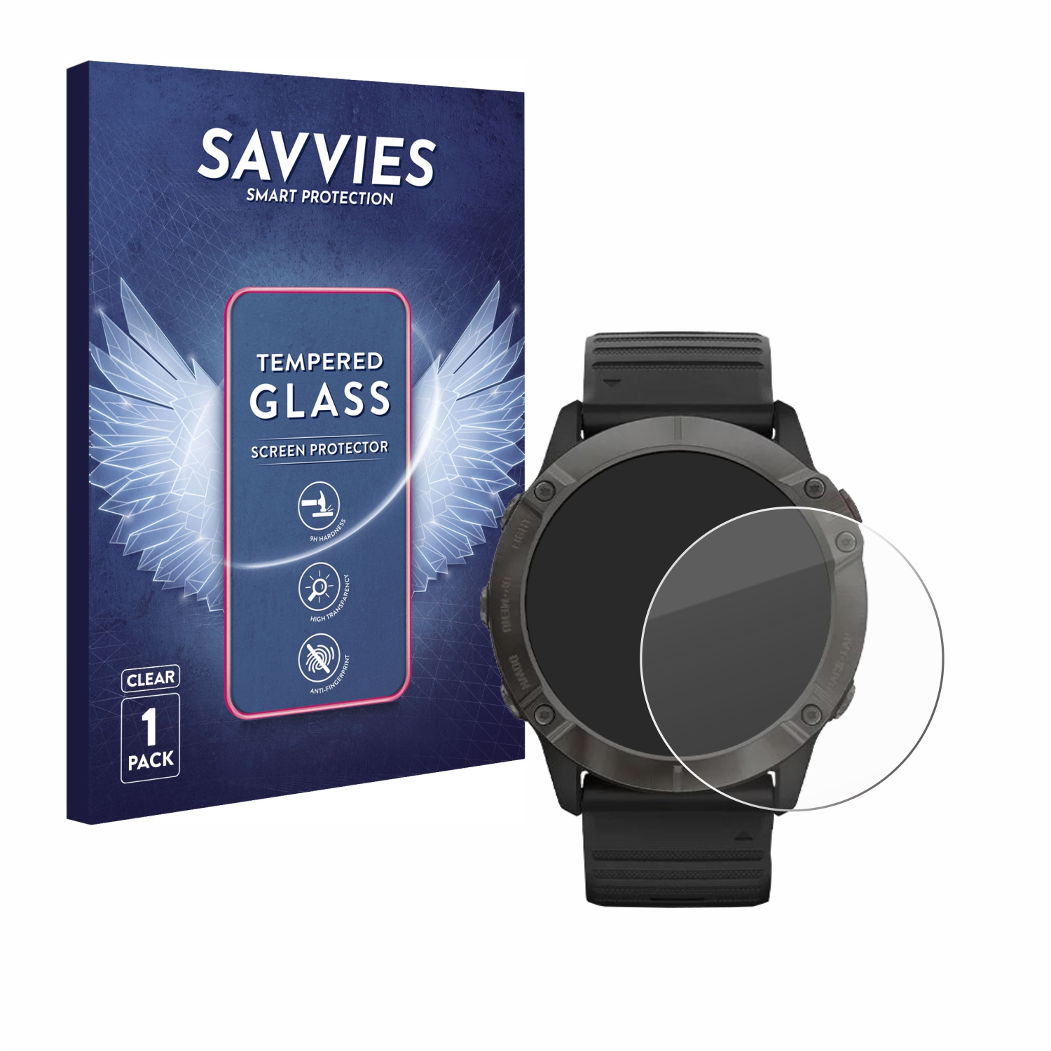Garmin 9H klares Schutzglas(für Pro) SAVVIES Fenix 6X