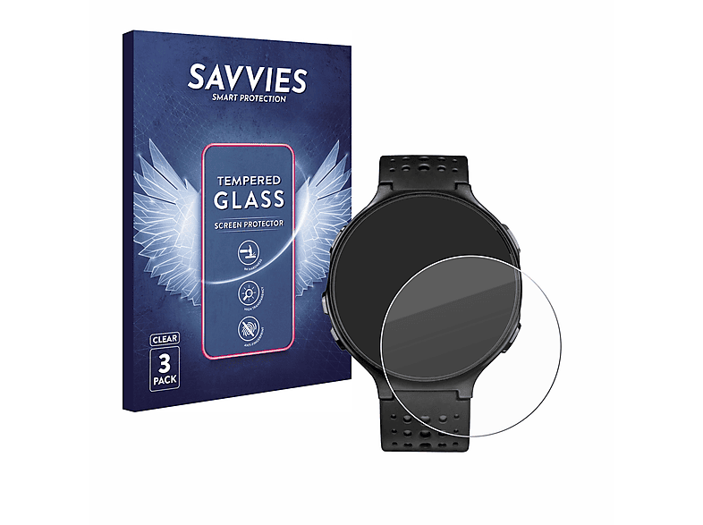 SAVVIES 3x 9H klares Schutzglas(für Garmin Forerunner 235)