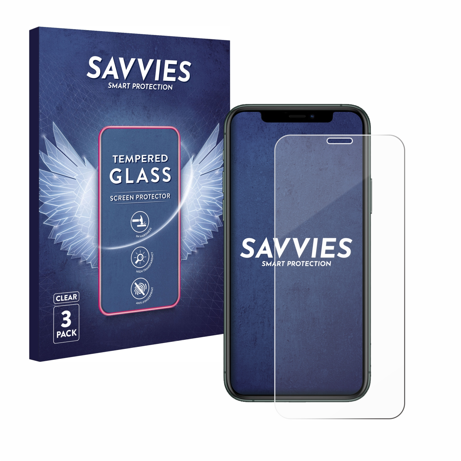 SAVVIES 3x 9H klares Schutzglas(für iPhone 11 Pro) Apple
