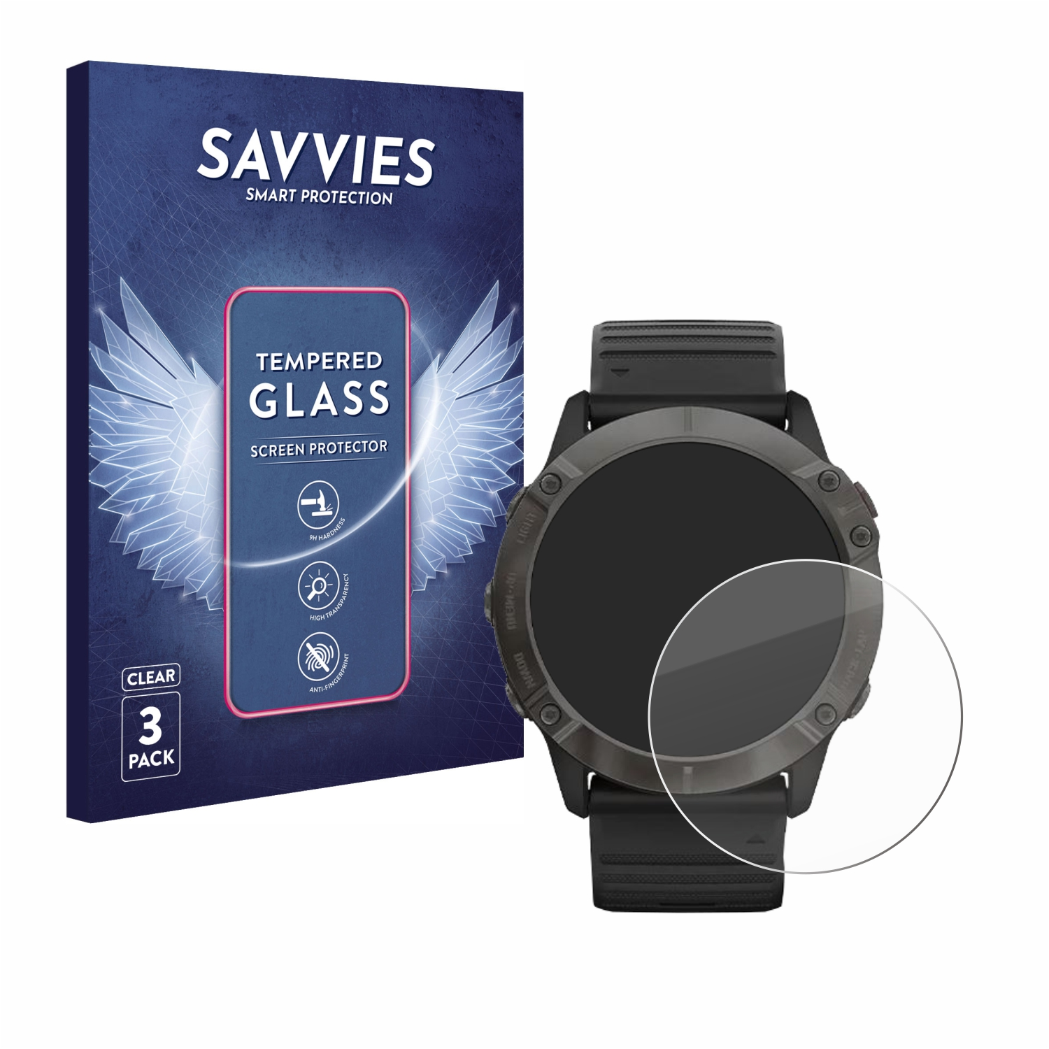 3x Schutzglas(für Garmin 9H Pro klares 6X Fenix Solar) SAVVIES