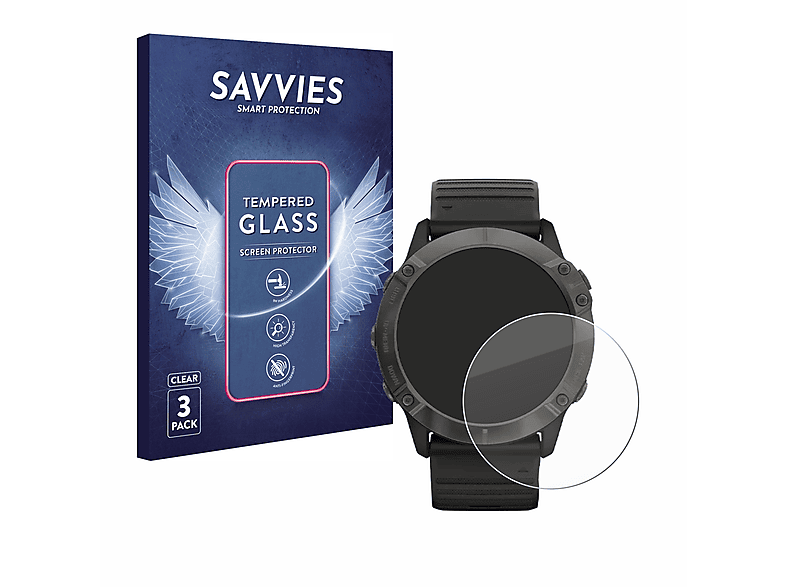SAVVIES 3x 9H klares Schutzglas(für Garmin Fenix 6X Pro Solar)