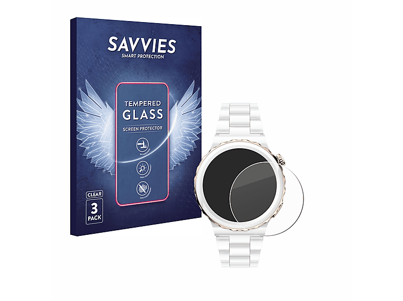 SAVVIES 3x 9H klares Schutzglas(für Huawei Watch GT 3 Pro Ceramic (43mm))