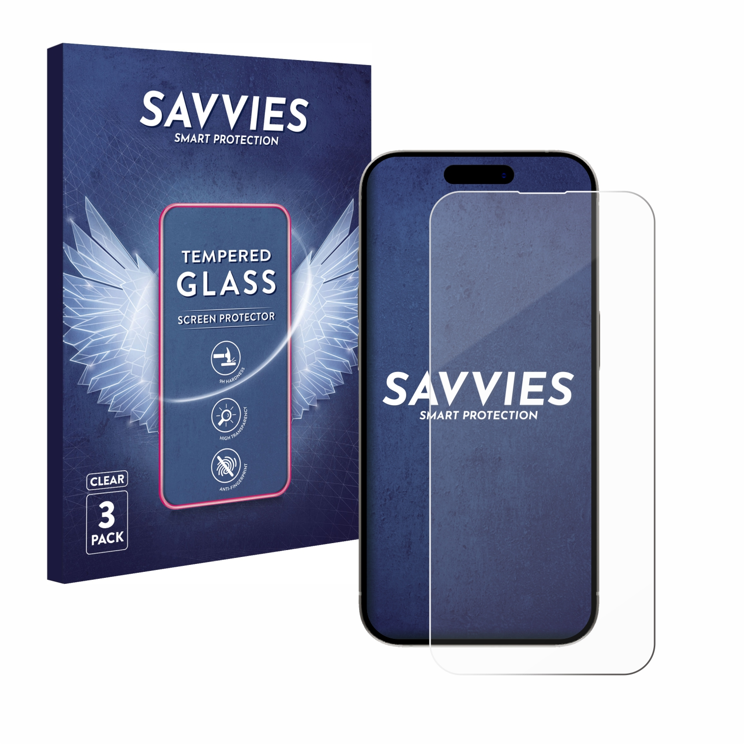SAVVIES 3x 9H klares Schutzglas(für iPhone Apple Plus) 15