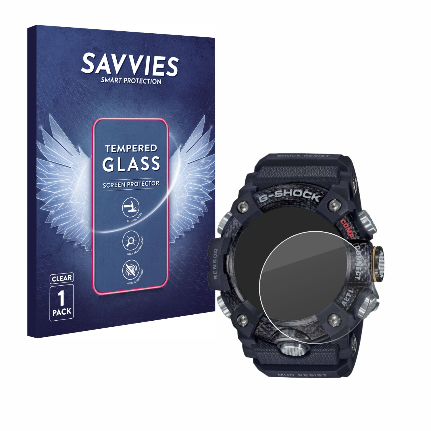 SAVVIES 9H klares Schutzglas(für Casio Mudmaster G-Shock GG-B100-1AER)