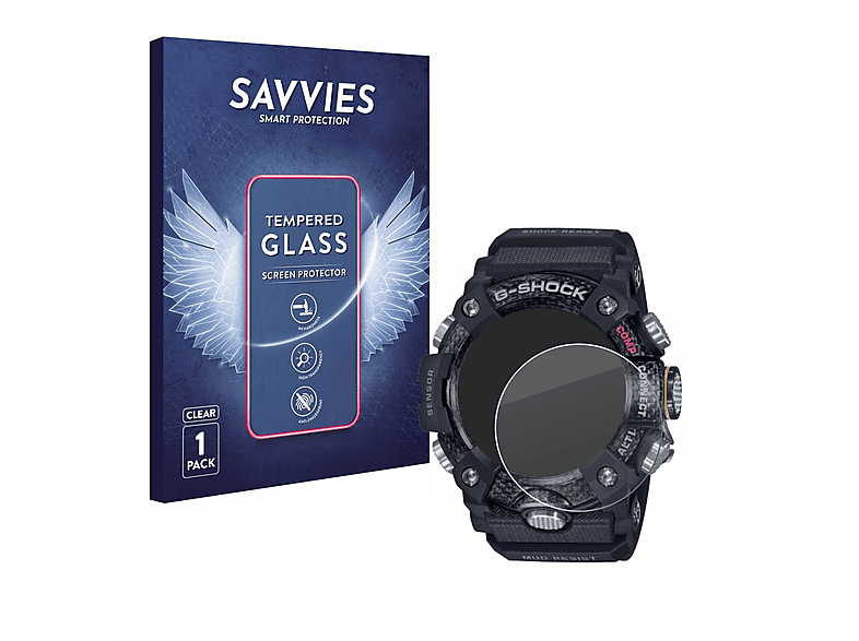 SAVVIES 9H klares Schutzglas(für Casio G-Shock Mudmaster GG-B100-1AER)