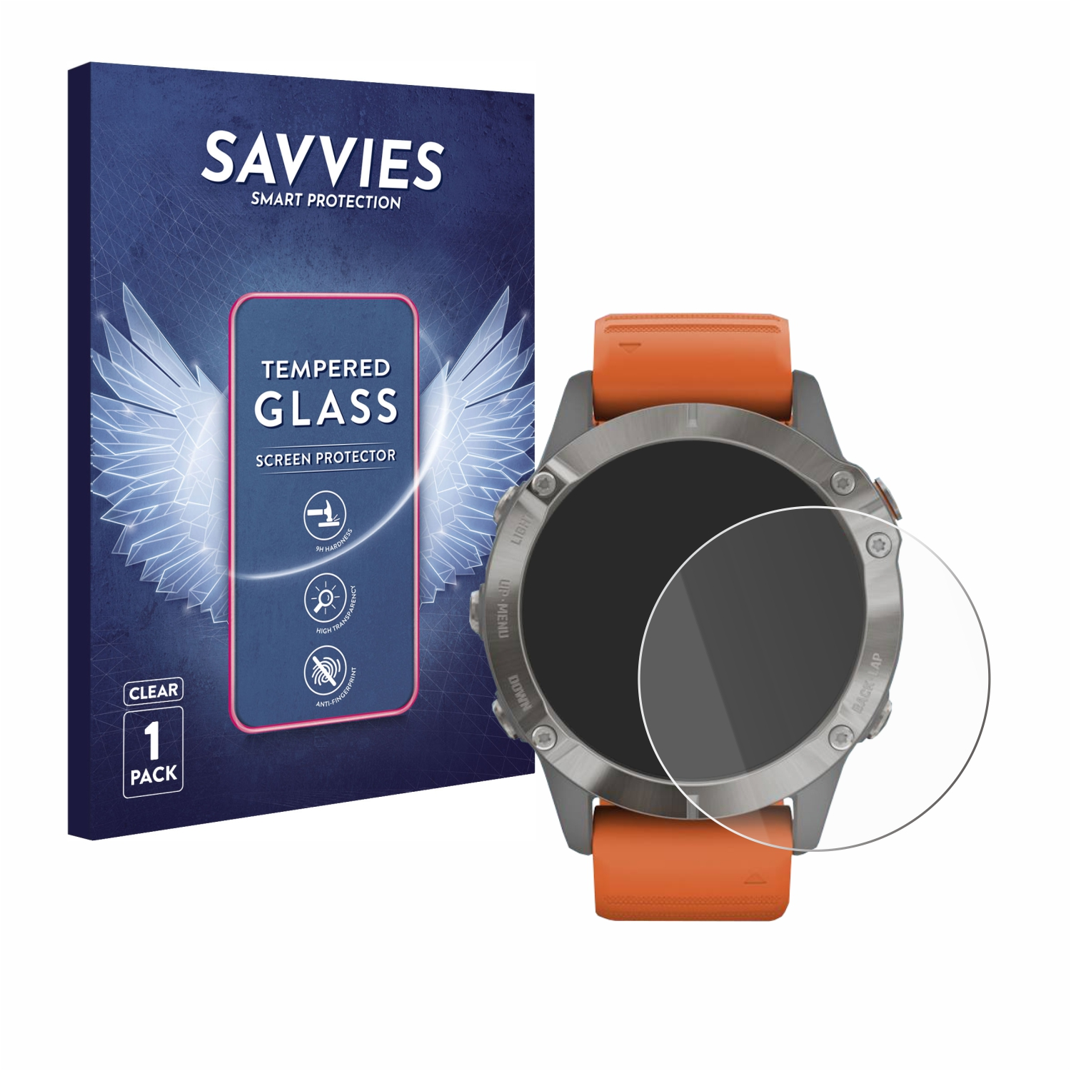 SAVVIES 9H klares Schutzglas(für 6 Fenix Pro) Garmin