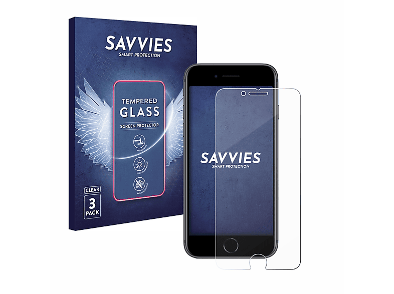 SAVVIES 3x 9H klares Schutzglas(für Apple iPhone 8)