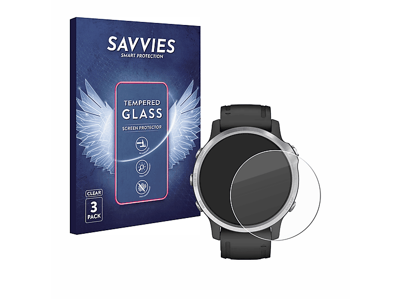 Fenix Garmin 6S) 9H SAVVIES klares 3x Schutzglas(für