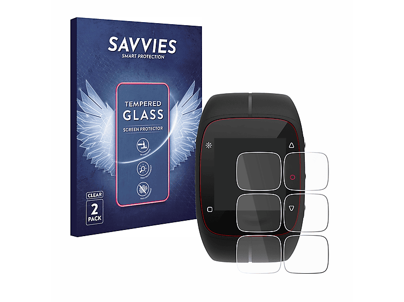 SAVVIES 2x 9H klares Schutzglas(für Polar M400)