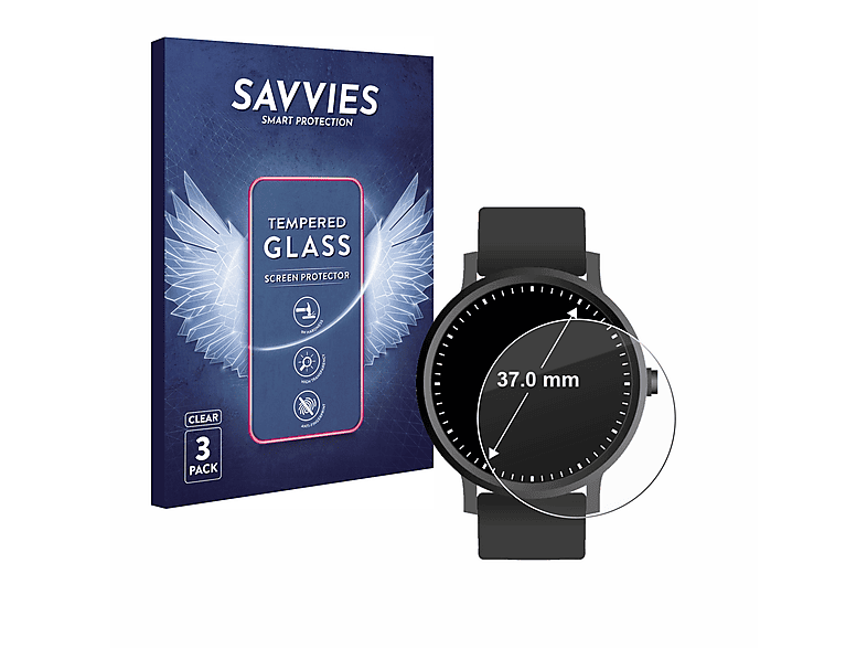37 3x (Kreisrund, Universal klares Armbanduhren 9H SAVVIES Schutzglas(für mm)) ø: