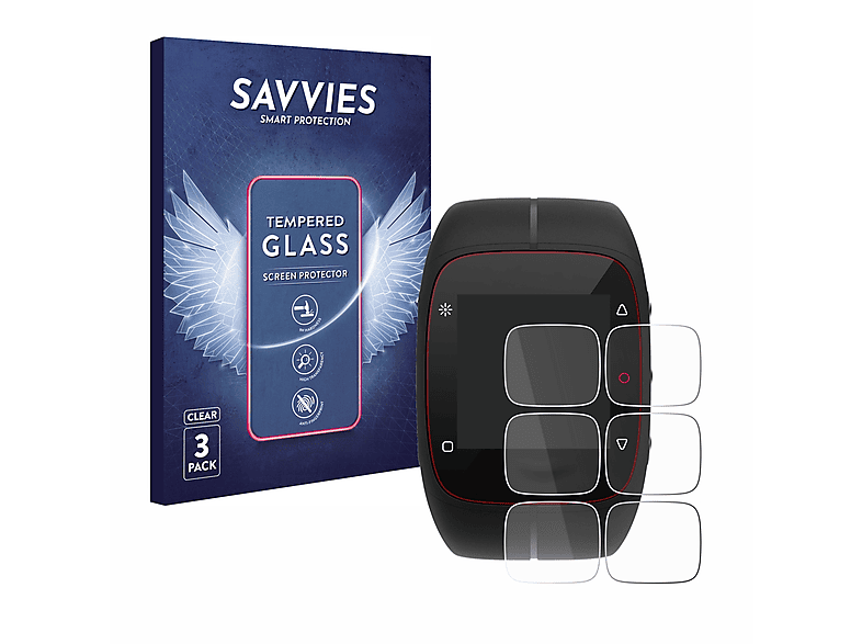 SAVVIES 3x 9H klares Schutzglas(für Polar M400)