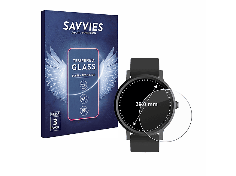 SAVVIES 3x 9H klares Schutzglas(für Universal mm)) 39 Armbanduhren ø: (Kreisrund