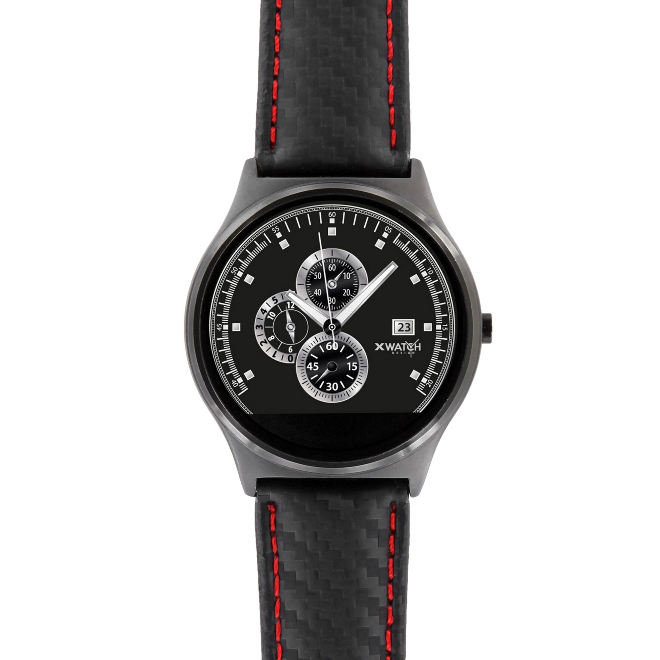 RED Armband: mm II CARBON Black Red Black / Carbon PRIME x 54016 - BLACK X-WATCH XW Metall XLYNE QIN mm, Chrome Gehäuse: 210 Echtleder, 22 Smartwatch