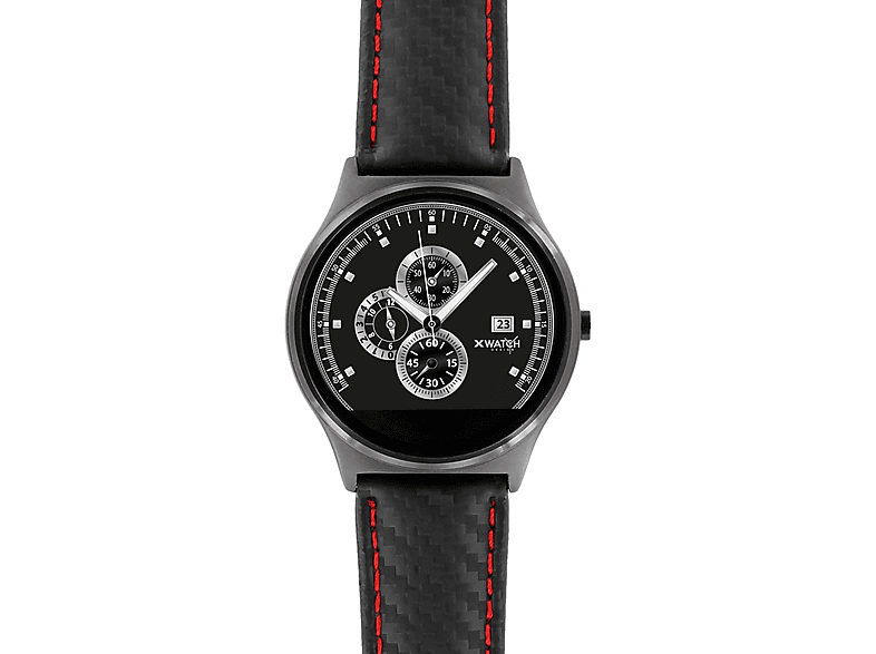 XLYNE 54016 X-WATCH QIN XW PRIME II - CARBON RED BLACK Smartwatch Metall Echtleder, 210 mm x 22 mm, Gehäuse: Black Chrome / Armband: Carbon Red Black