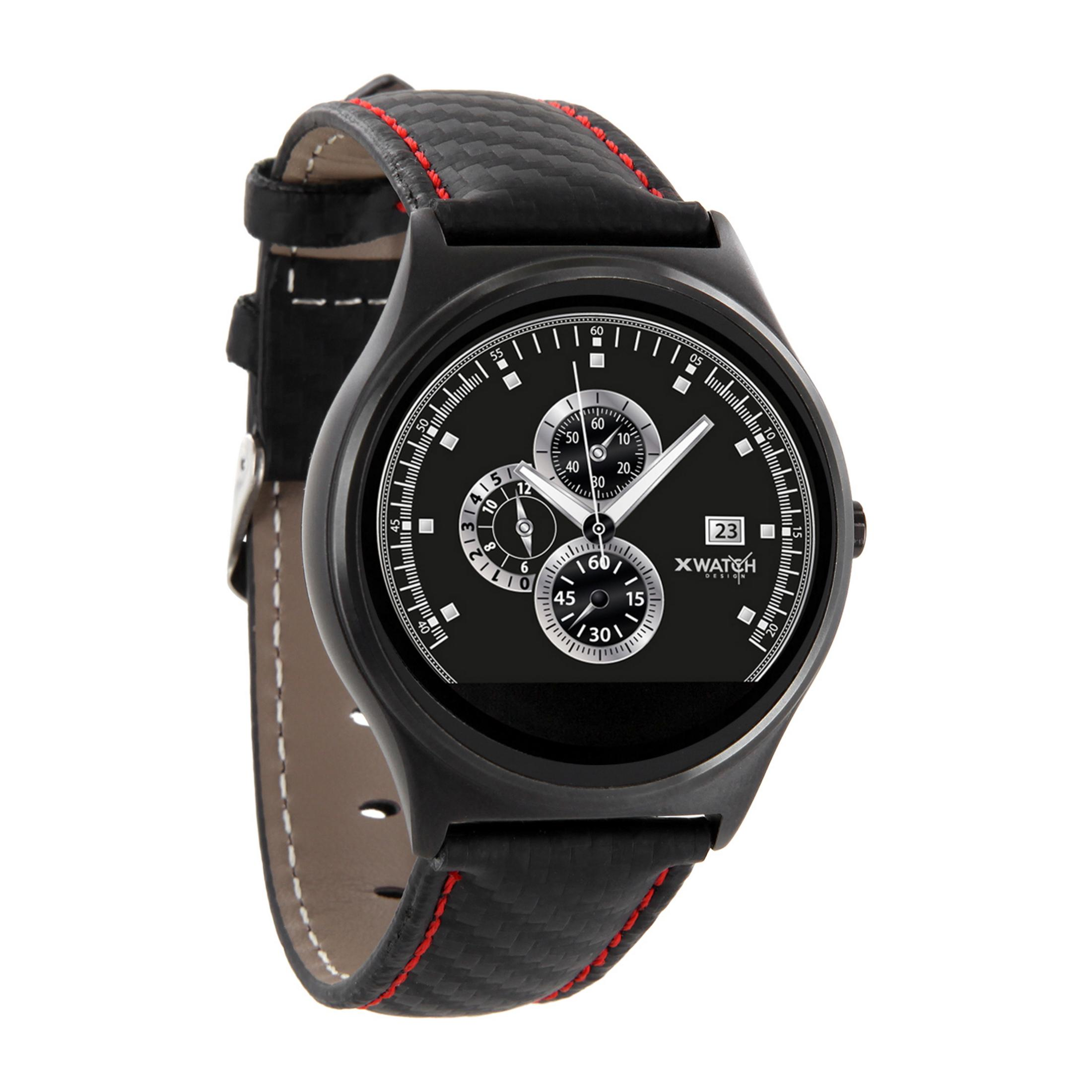 RED Armband: mm II CARBON Black Red Black / Carbon PRIME x 54016 - BLACK X-WATCH XW Metall XLYNE QIN mm, Chrome Gehäuse: 210 Echtleder, 22 Smartwatch