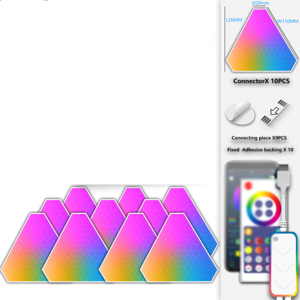 Zehn - Beleuchtung, Weiß, 24 Gelb Dreieck-Umgebungslichter Weiß, Deko angepasste LACAMAX RGB-beleuchtet, Bluetooth-Konnektivität Tasten,