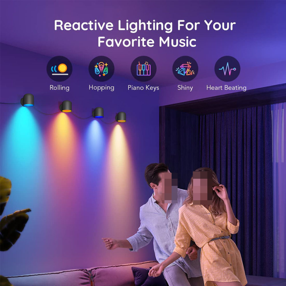 LACAMAX Sechs installierte Gelb RGB-Leuchtfarben, Schwarz, - Bluetooth-Verbindung Weiß, LED-Wandleuchten Beleuchtung, Deko