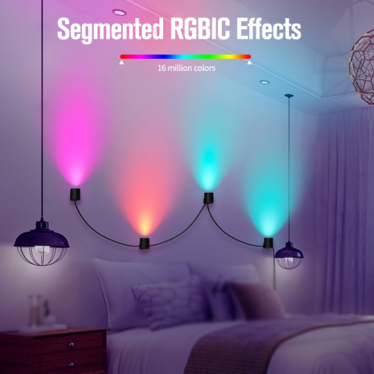 LACAMAX Sechs installierte LED-Wandleuchten - RGB-Leuchtfarben, Weiß, Deko Bluetooth-Verbindung Schwarz, Beleuchtung, Gelb