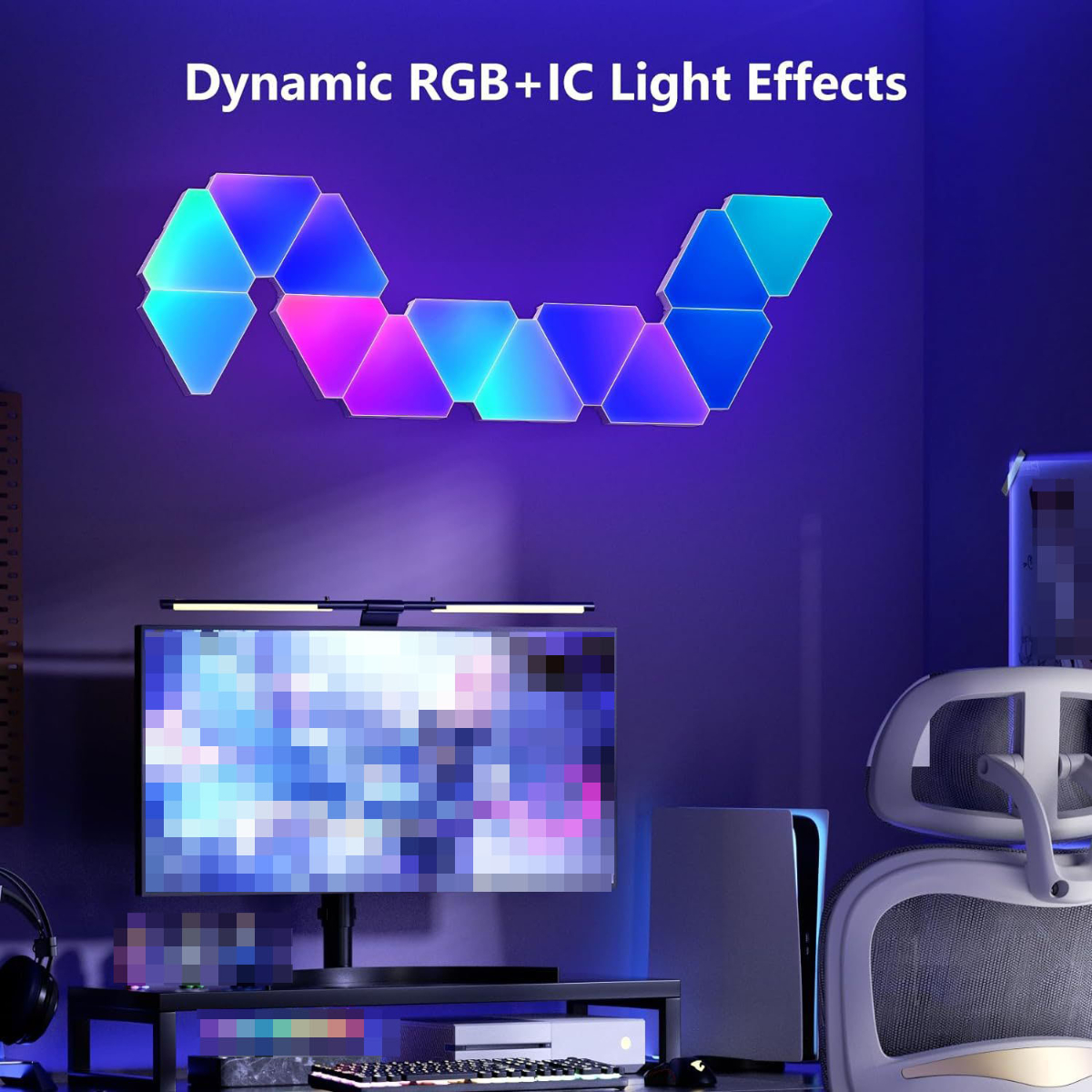 LACAMAX Zehn angepasste Dreieck-Umgebungslichter 24 Deko Bluetooth-Konnektivität Weiß, Gelb - RGB-beleuchtet, Beleuchtung, Tasten, Weiß