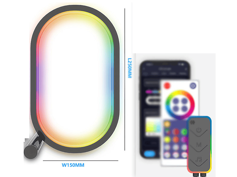 Sprachsteuerung, LACAMAX Beleuchtung, Licht RGB-Ambientelicht einstellbar Schwarz, Deko Gelb - weiches Weiß, WiFi-Konnektivität,