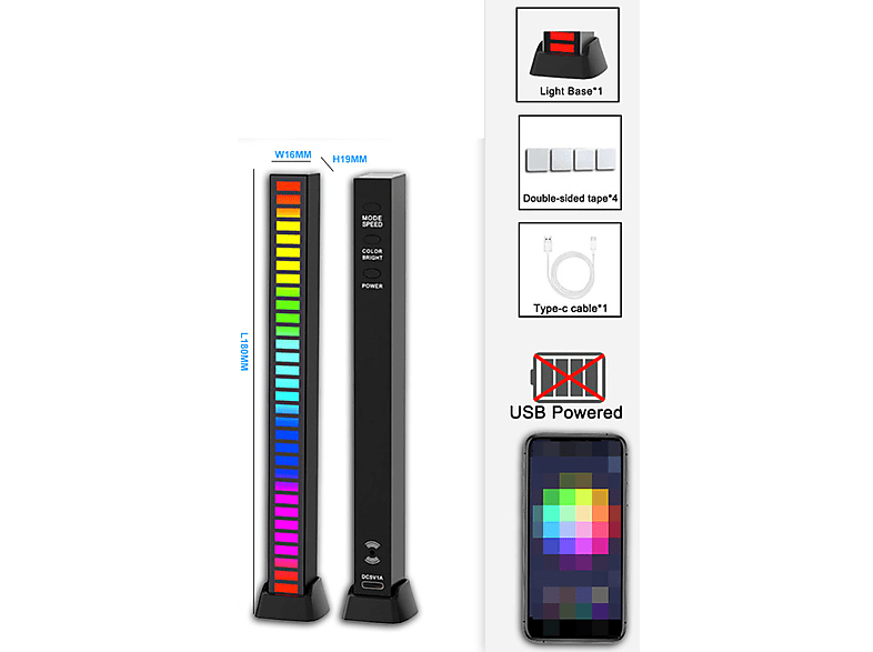 Beleuchtung, schillernde Lichter-Batterie-Modell Weiß, LACAMAX Deko bunte Pickup-Rhythmus-Licht-APP-Steuerung, Schwarz, Gelb RGB-Sound-Steuerung