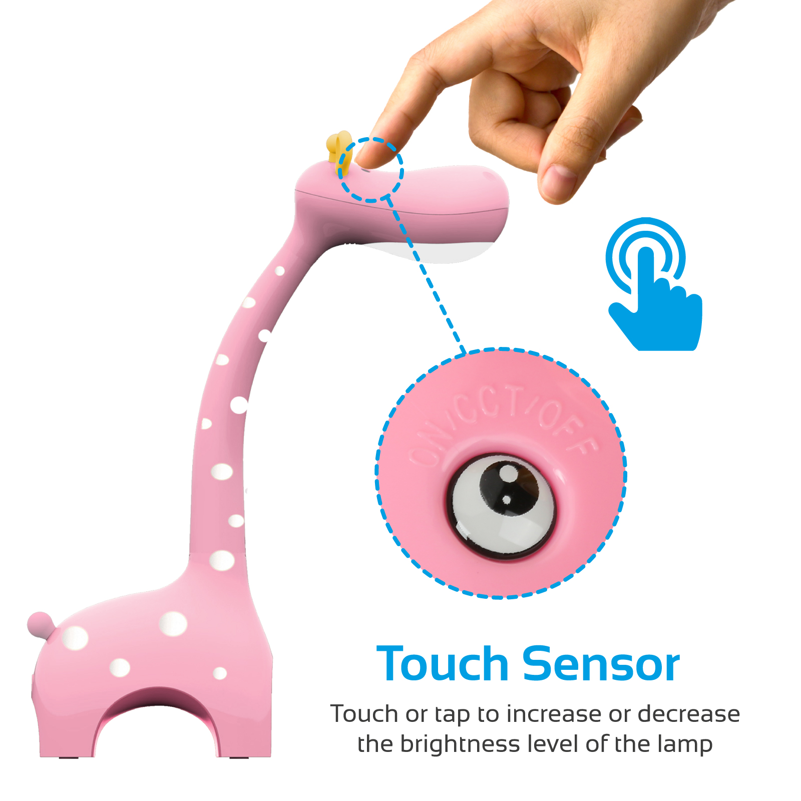 Lámpara de jirafa rosa con sensor táctil para control de brillo.