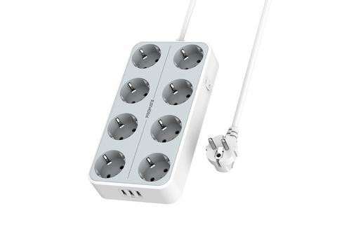 Regleta de alimentación de 7 enchufes con puertos USB y montaje debajo del  escritorio o en la pared - Blanco