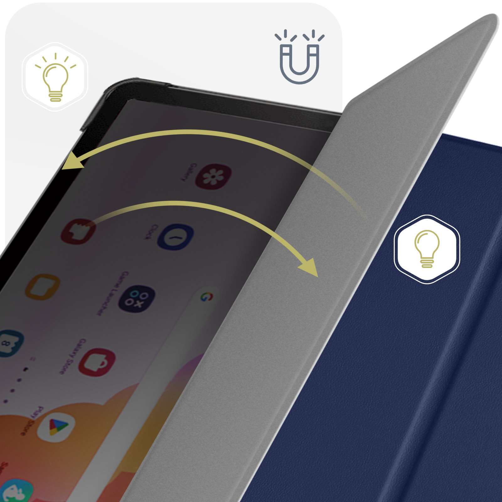 Un laptop blu navy con schermo colorato e il logo ASUS Vivobook.
