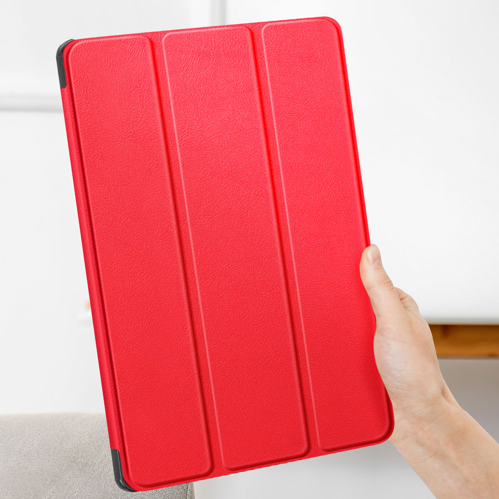 und Series Series für Silikongel, Samsung AVIZAR Rot Kunstleder Trifold Klappetuis Bookcover