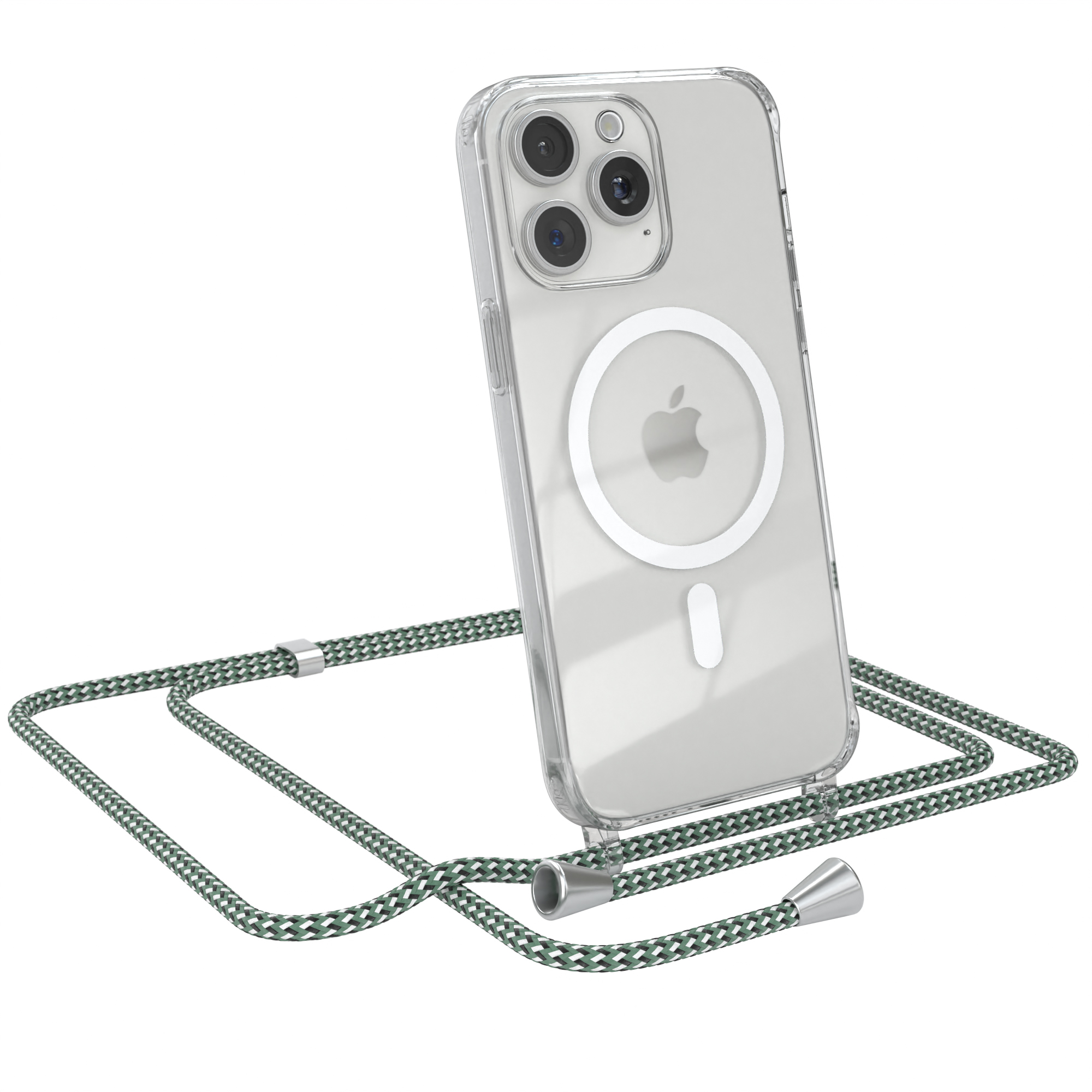 EAZY CASE Magsafe Hülle Max, mit iPhone Umhängetasche, Pro 15 Apple, Handykette, Weiß Grün