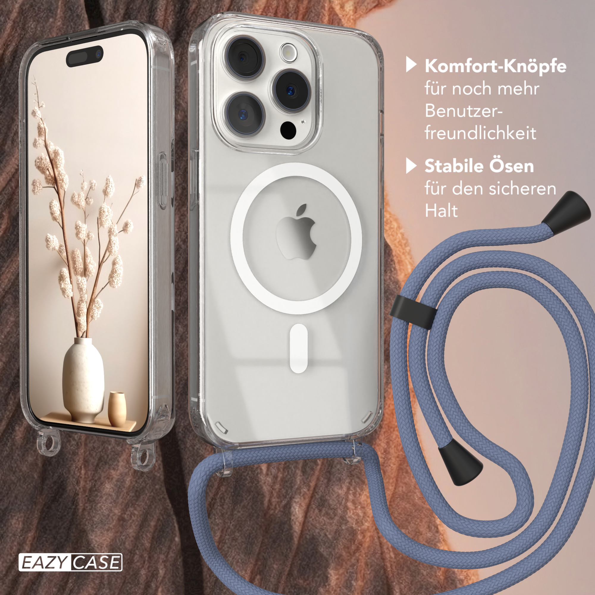 Ein Telefon, das auf einem Ladepad geladen wird. Im Hintergrund schläft eine Frau. Das Telefon hat eine Hülle.