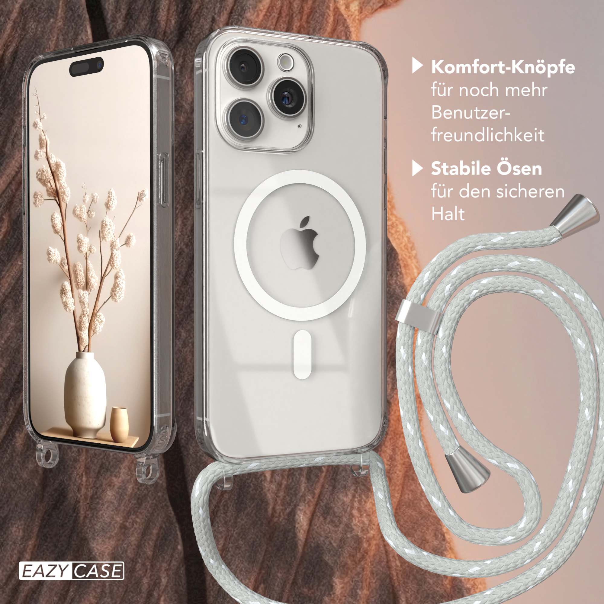 Weiß Pro Magsafe CASE iPhone Max, EAZY Handykette, Hülle 15 Apple, mit Hellgrau Umhängetasche,