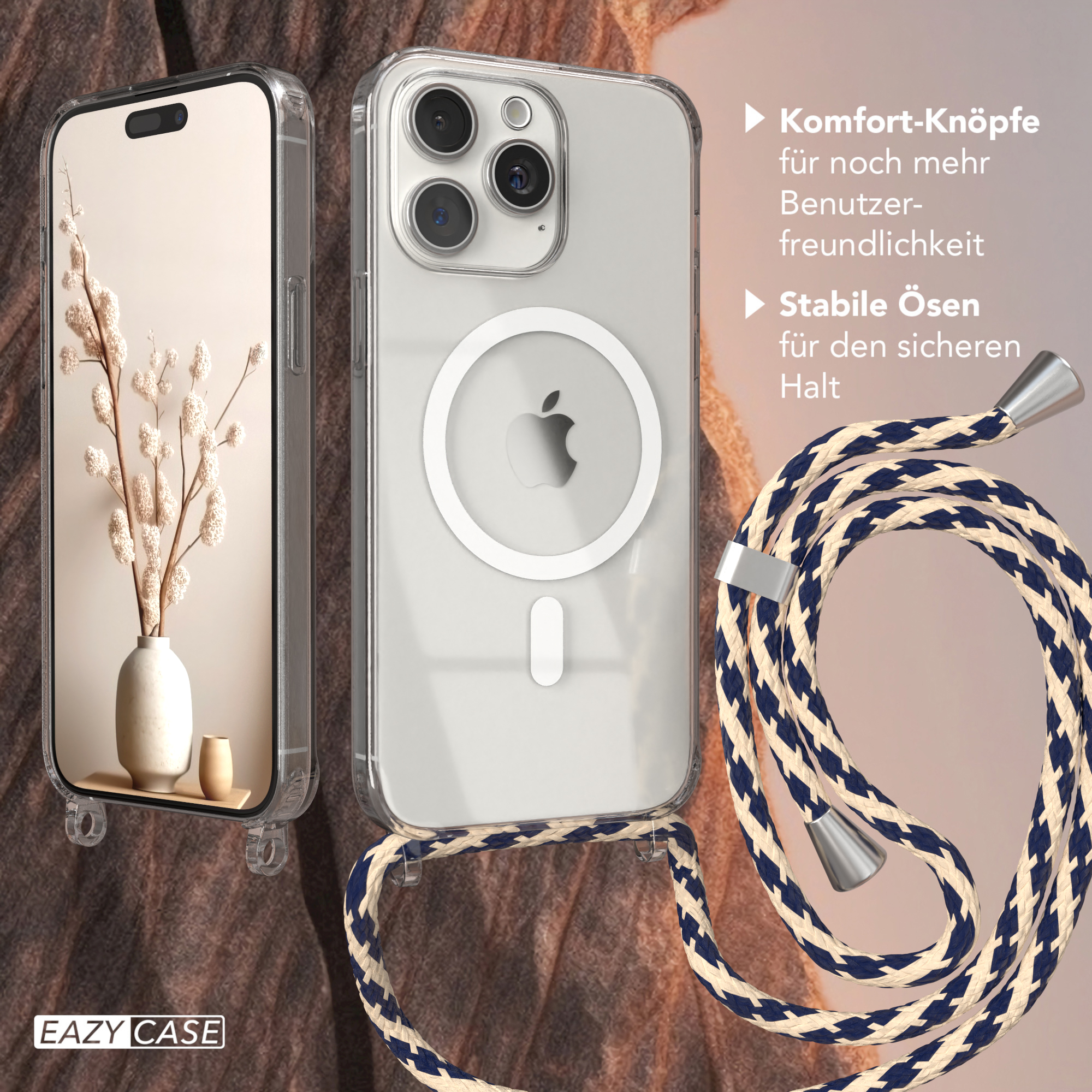 EAZY CASE Apple, Taupe mit Max, Umhängetasche, Handykette, iPhone Hülle Magsafe 15 Pro Camouflage