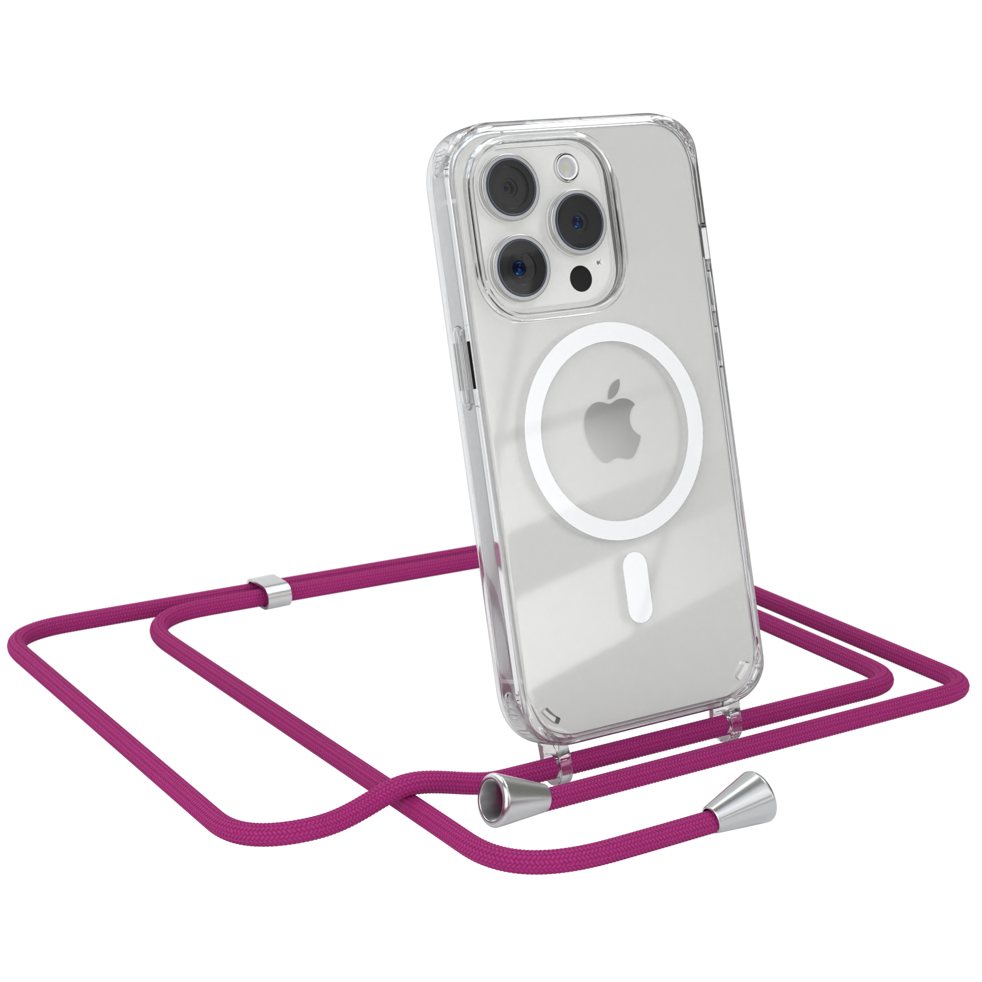 Handykette, Apple, Pink Hülle Clips 15 EAZY iPhone Silber mit Umhängetasche, CASE Pro, Magsafe /