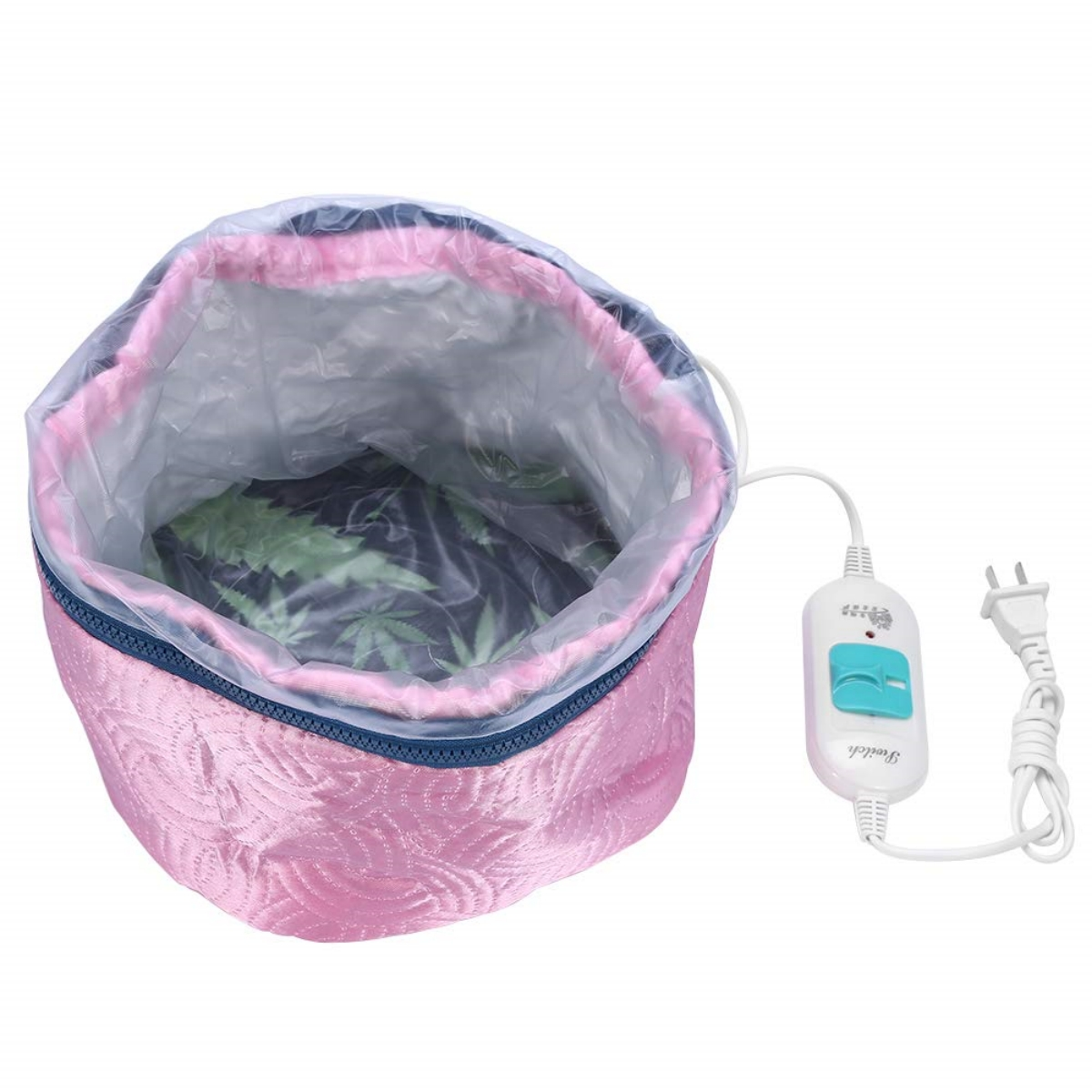 Ein rosa Haardampfer mit Netzkabel und Bedienfeld wird vor weißem Hintergrund gezeigt.