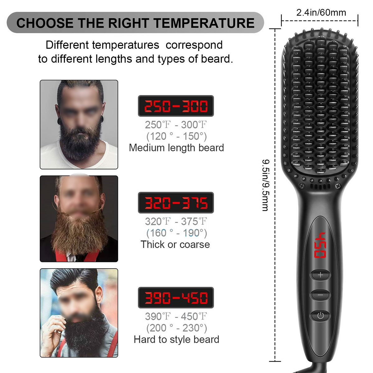 BRIGHTAKE Glättkamm für Männer mit Warmluftbürste, PTC-Heizung einstellbarer 10 Temperaturstufen: Temperatur